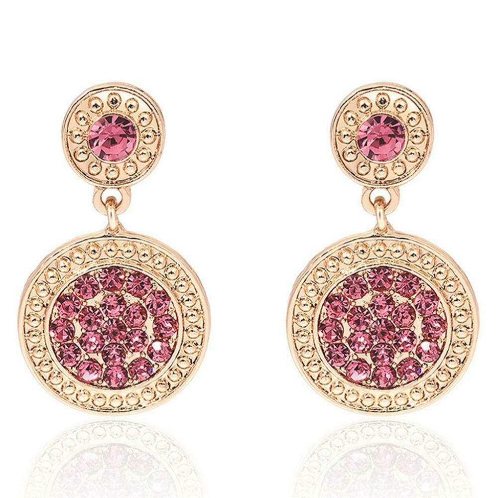 Pink Rhinestone Gold Tone Drop Earrings Sparkly